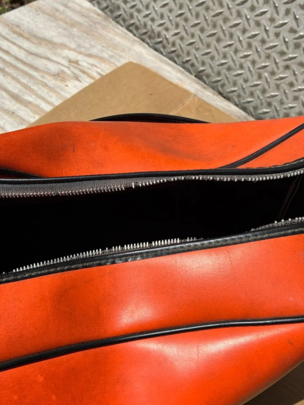 Vintage Adidas Originals Airliner Bag Orange Leather Trefoil Logo 1970s